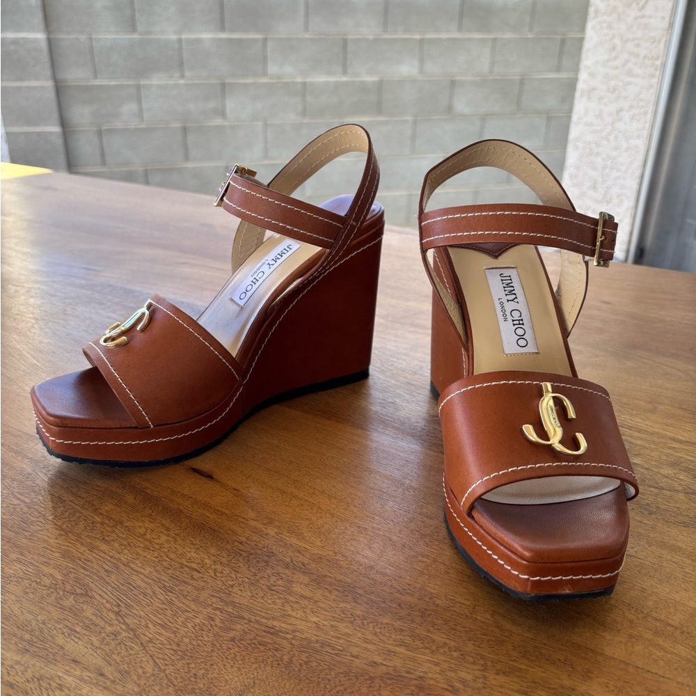 Jimmy Choo Tan Sandals with Gold Buckle